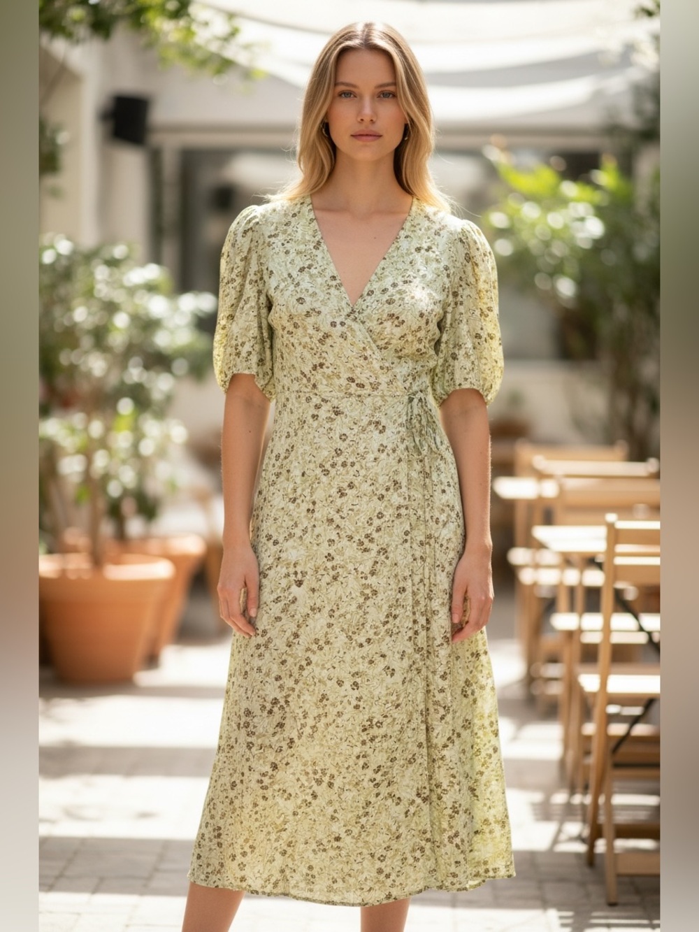 Women’s Madewell Light Green Floral Wrap Midi Dress